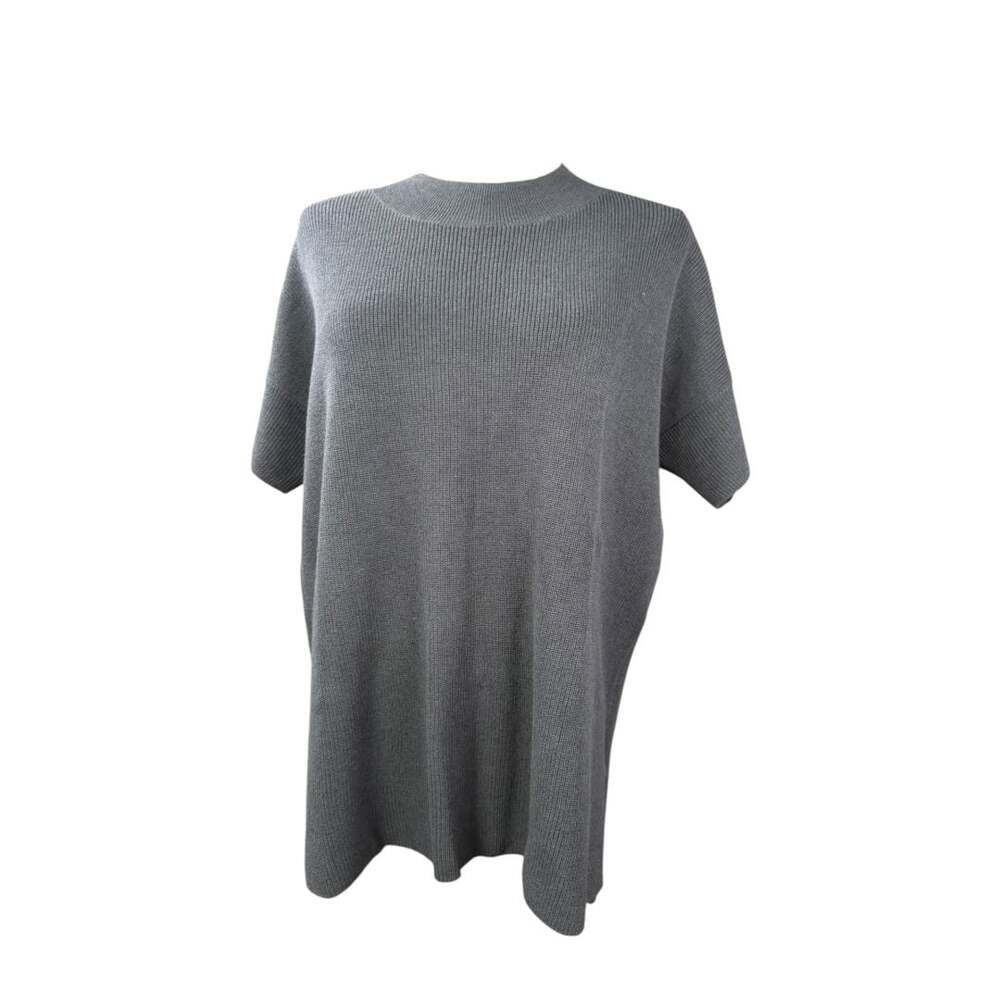 Eileen Fisher Gray Ribbed Knit Mock Neck Poncho Sweater Size S